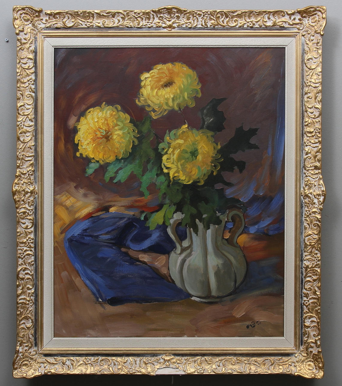 OKÄND KONSTNÄR. Blomstilleben, olja på duk, signerad och daterad.