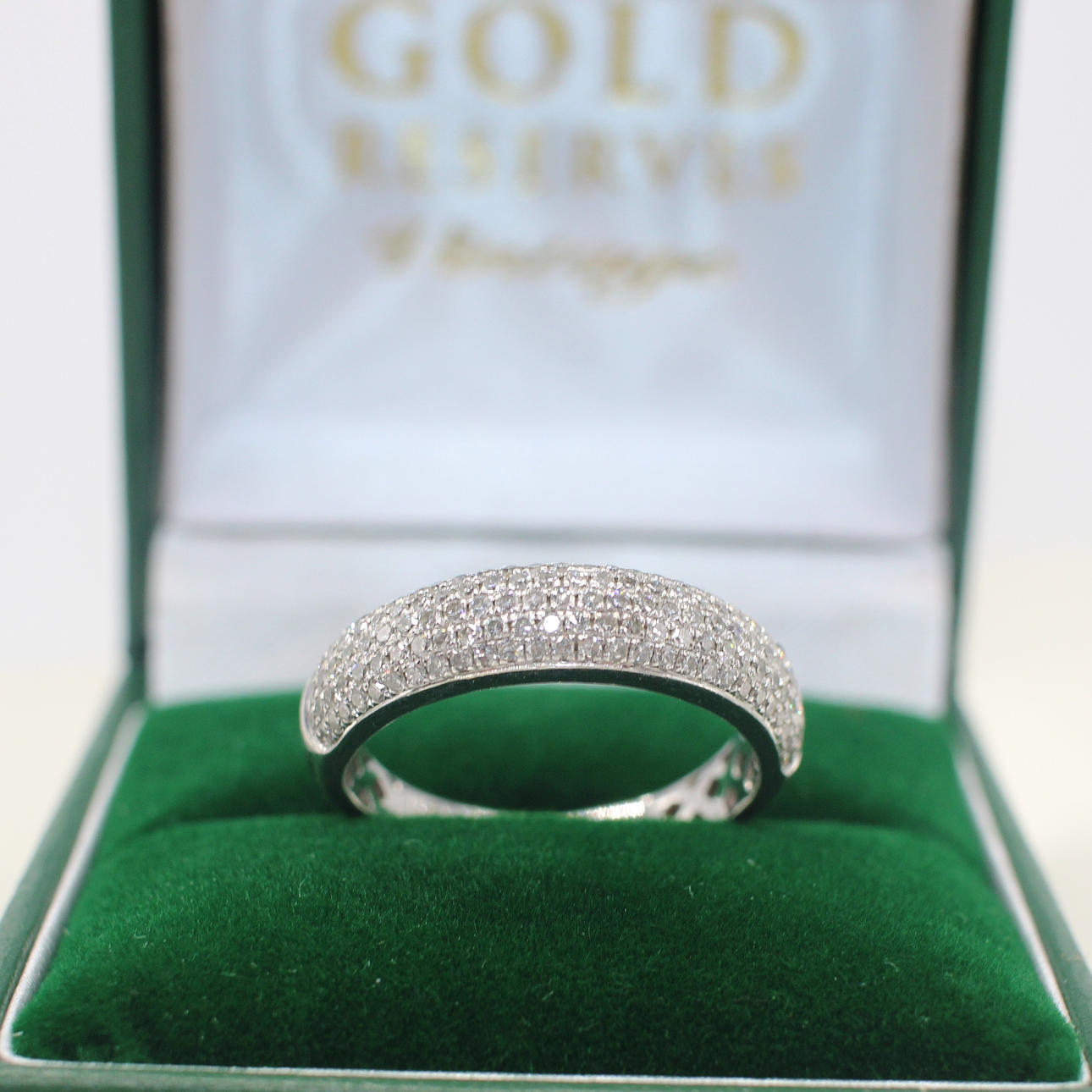 PAVE SET DIAMOND ETERNITY RING.