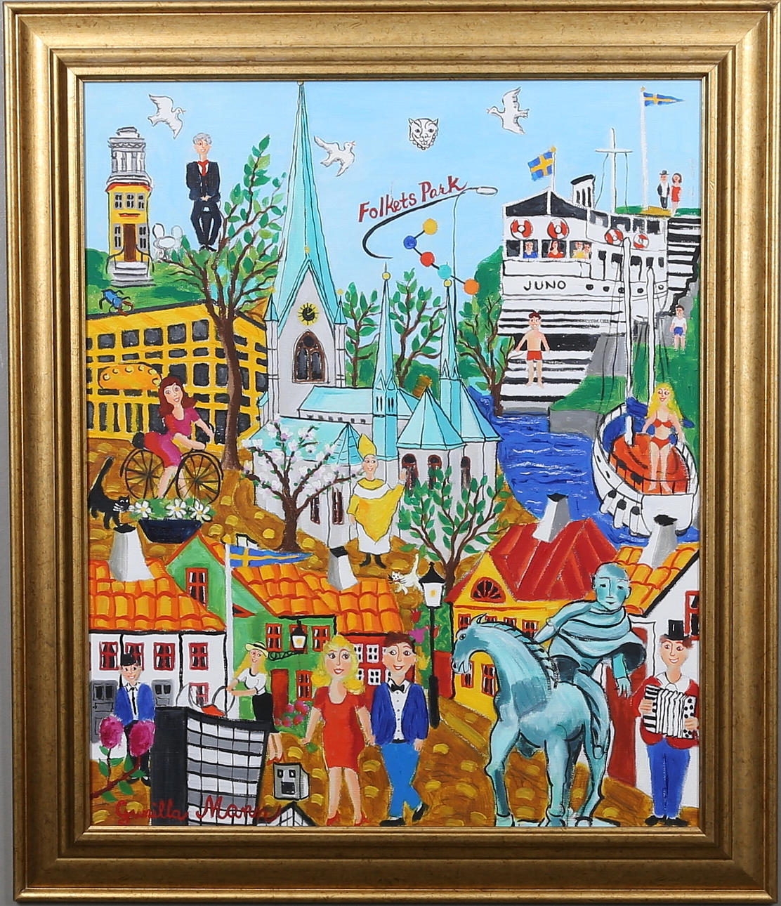 GUNILLA MANN. "Kreativa Linköping", Olja på duk. Signerad.