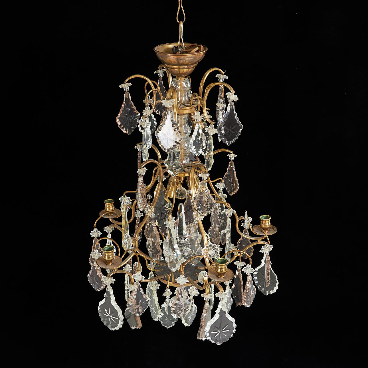 CHANDELIER, Rococo style, 20th century, frame in brass, 5 light arms ...