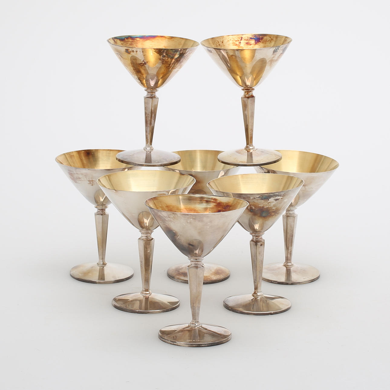 LIKÖRGLAS, 8 st, silver, K&EC, Göteborg, 1968, vikt 424 gram.