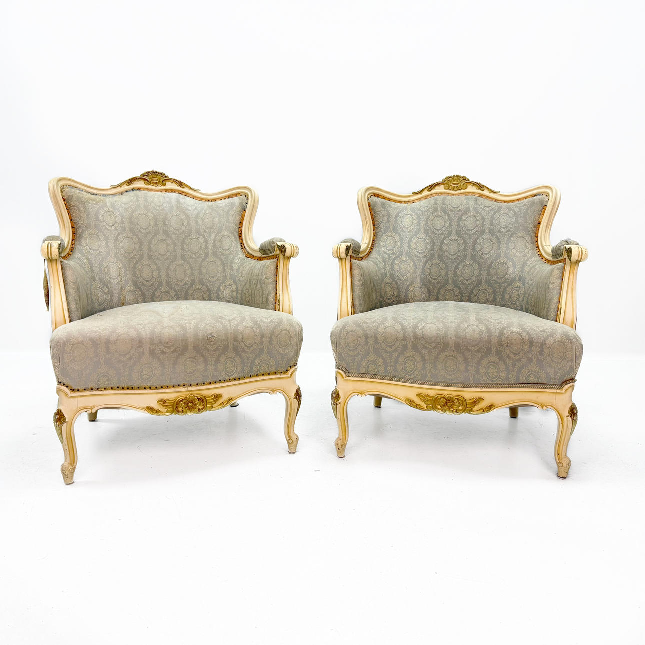 Armchairs - A pair, Rococo style, mid 20th century.