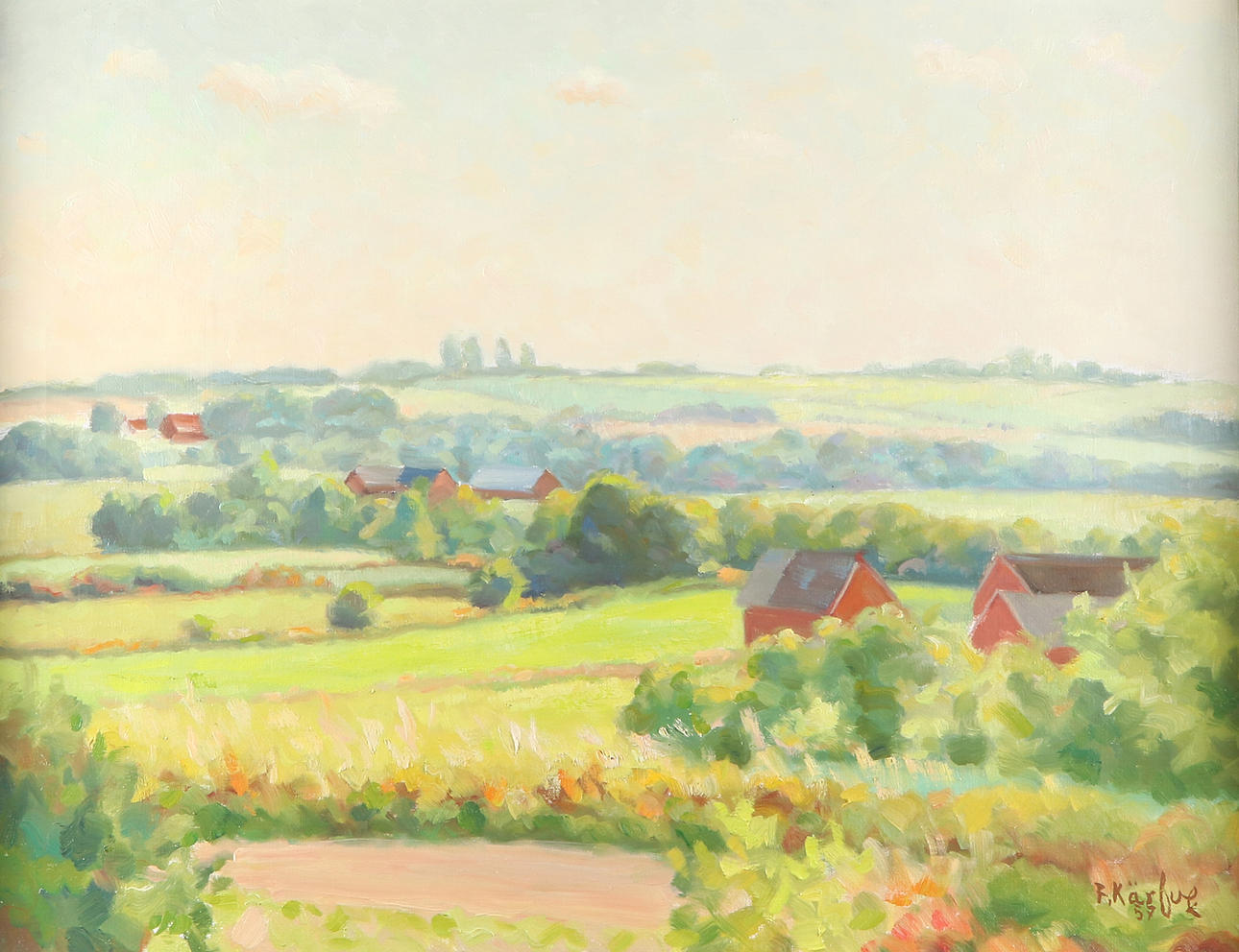 FRITZ KÄRFVE. Oljemålning på duk. Landskap. Signerad.