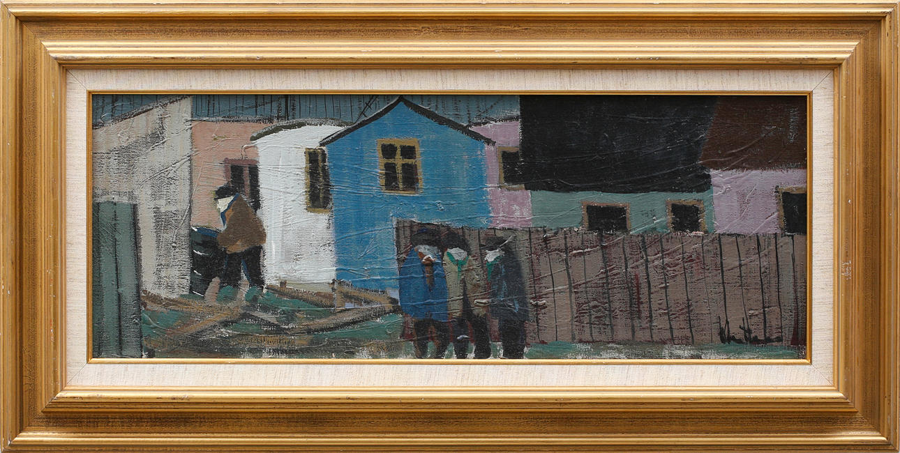 KAJ KRISTIANSEN. Fiskehoddor, olja på duk, signerad Kristiansen.