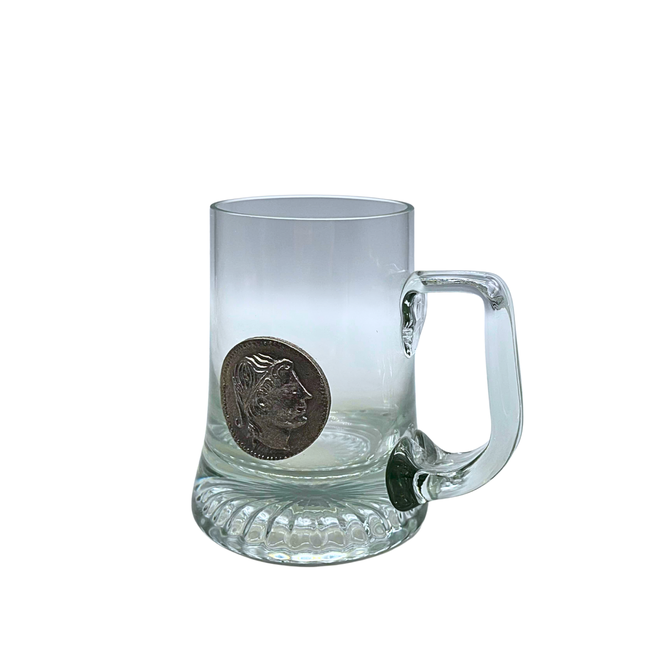 GLASS BEER MUG WITH RELIEF.