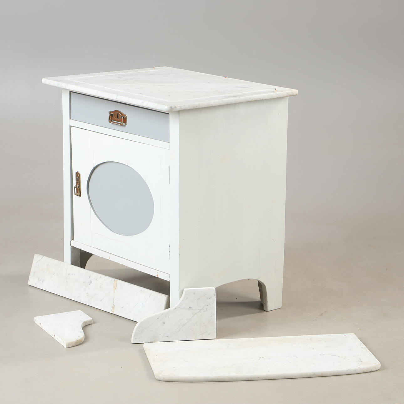 COMMOD, grey painted with stone top, Art Nouveau.