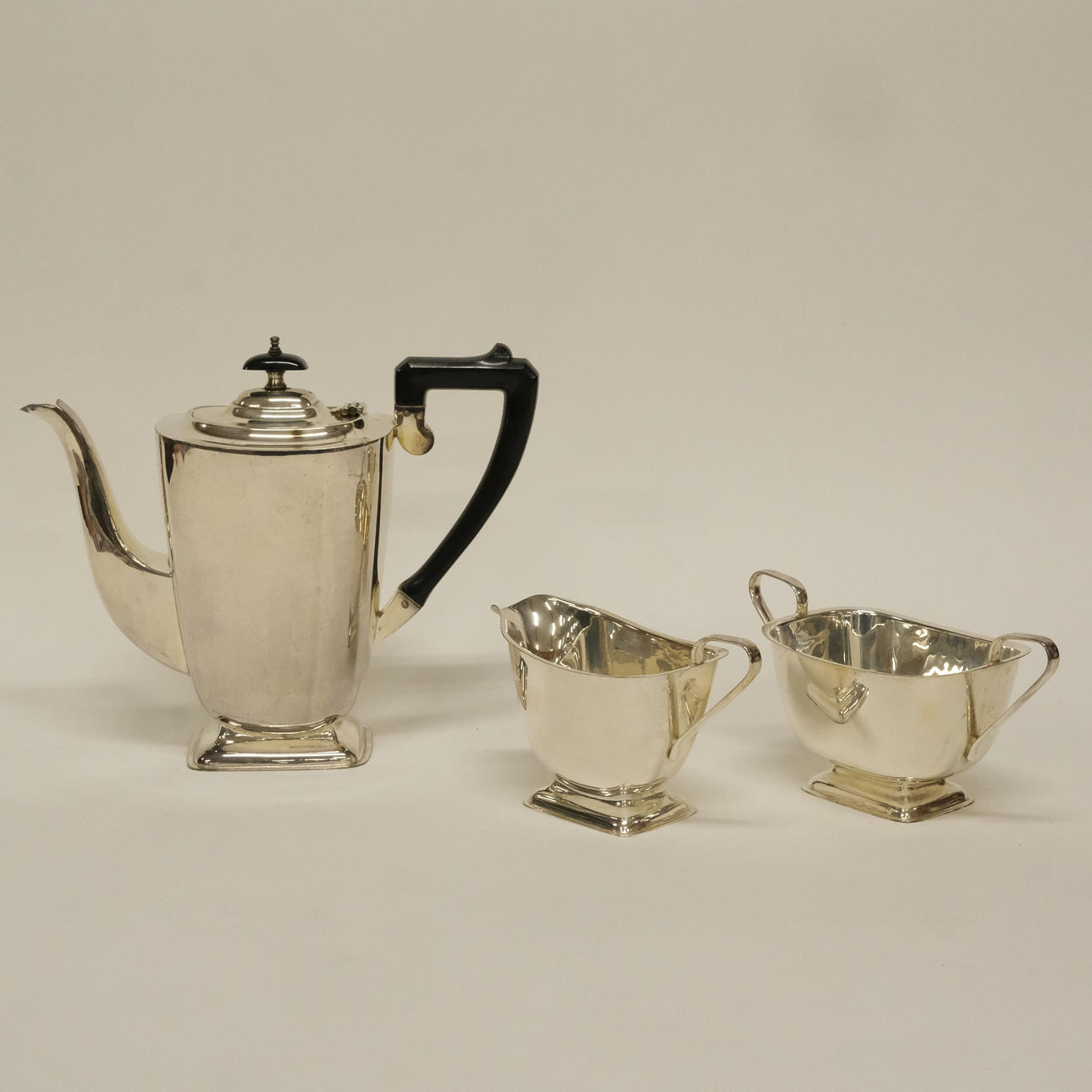 COFFEE SET, ART DECO, NICKEL SILVER, 3 PIECES.