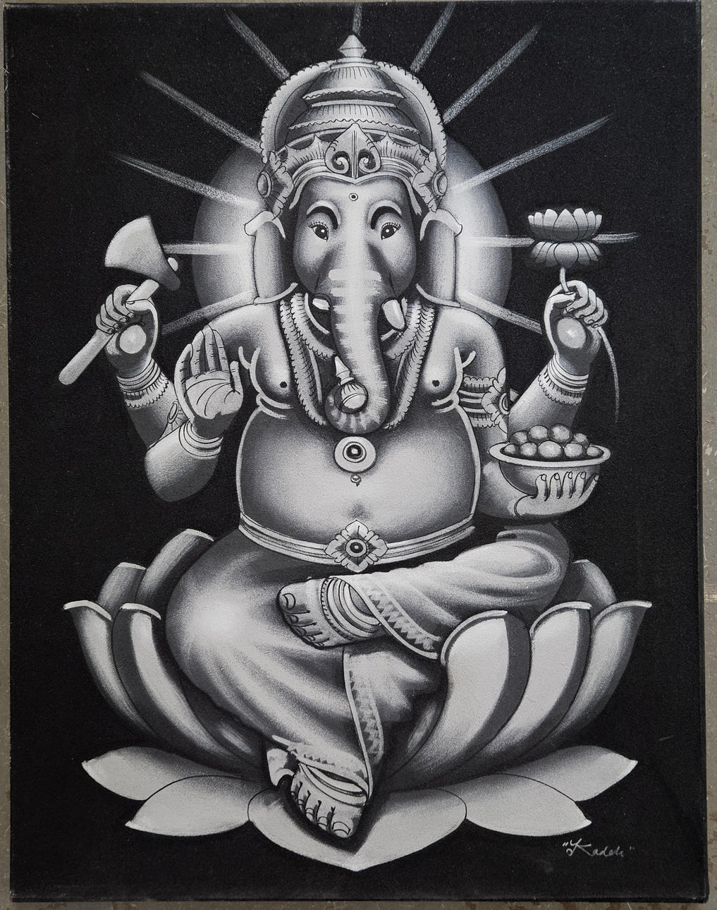 OIDENTIFIERAD KONSTNÄR. Ganesha. Mixed media, indistinctly signed.