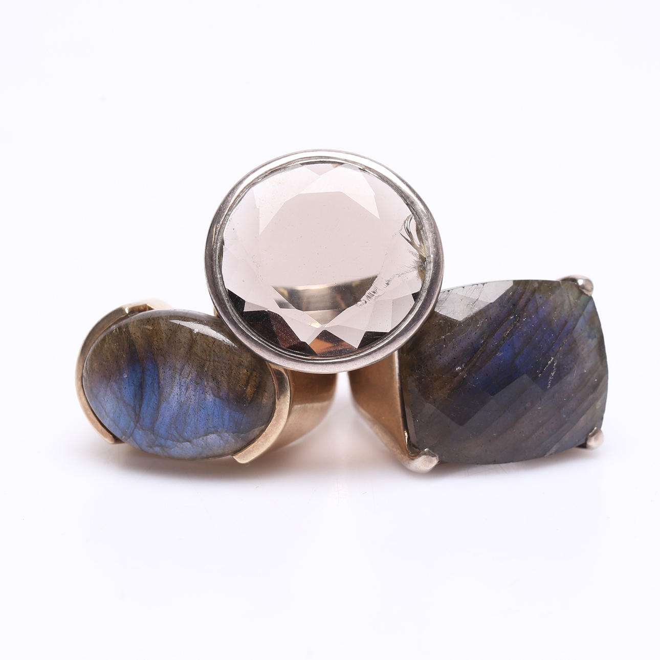 RINGAR, 3 st silver, bl.a. med labradorit.