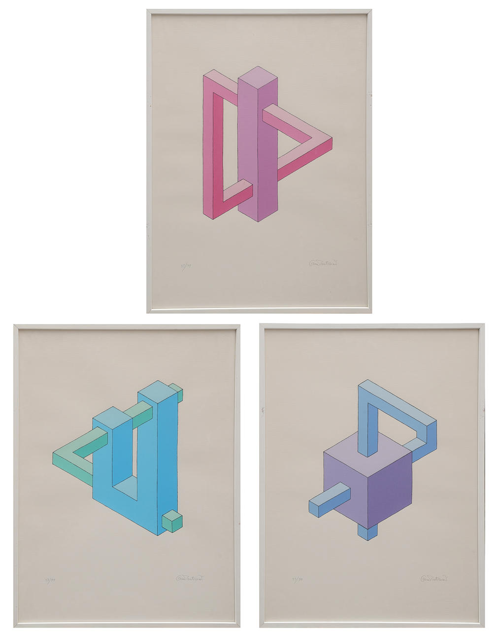 OSCAR REUTERSVÄRD. THREE LITHOGRAPHS, IMPOSSIBLE FIGURES, SIGNED AND NUMBERED 33/99.