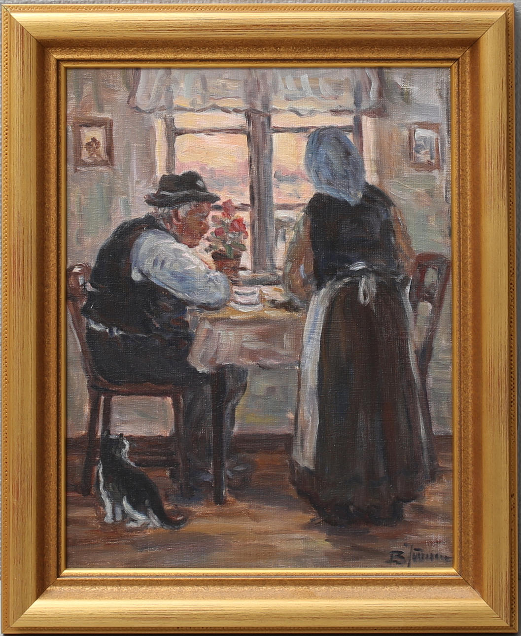 BROR JÖNSSON. Vid köksbordet. Olja på duk, signerad.