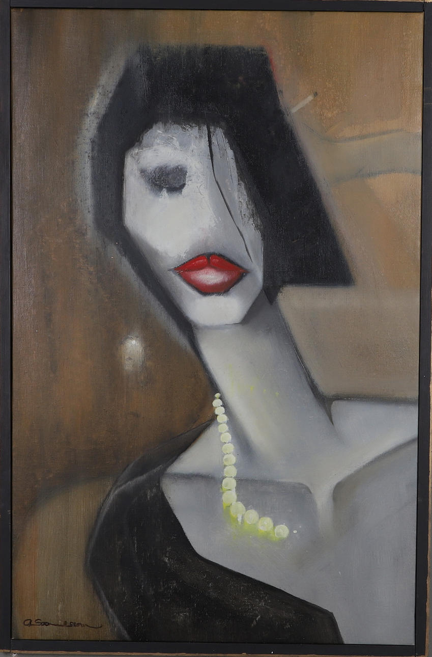ANDERS SAMUELSSON. “Red Lips”, oil on canvas, signed.