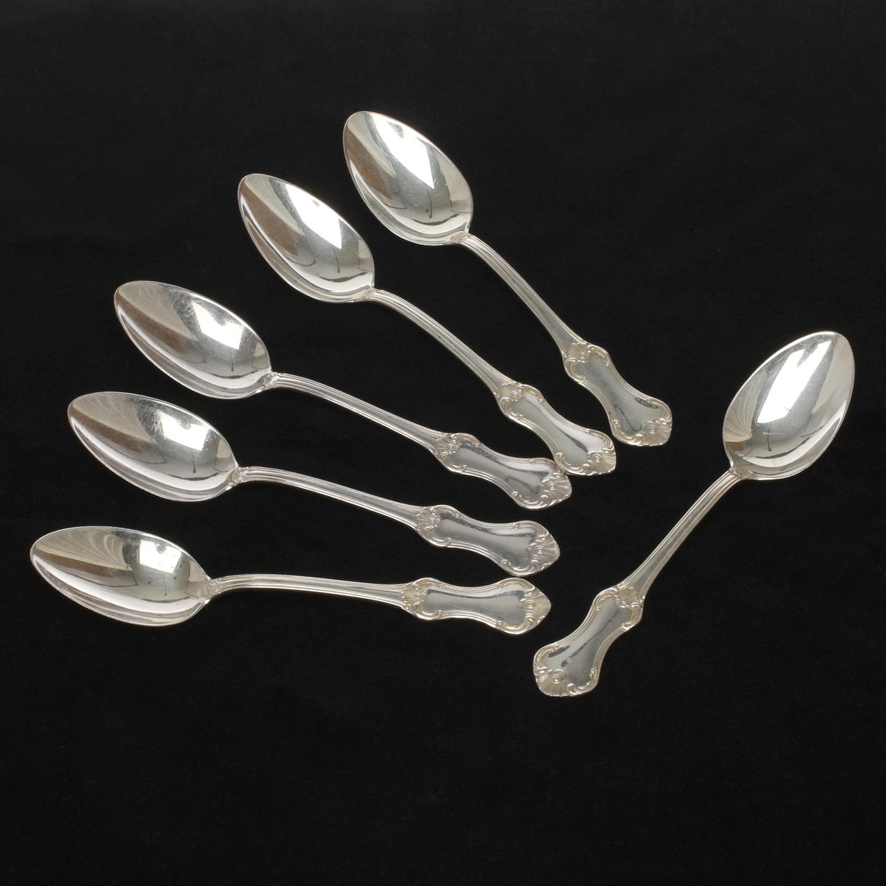 EFTERRÄTTSSKEDAR, 6 st, silver, Patricia, MEMA, 1961.