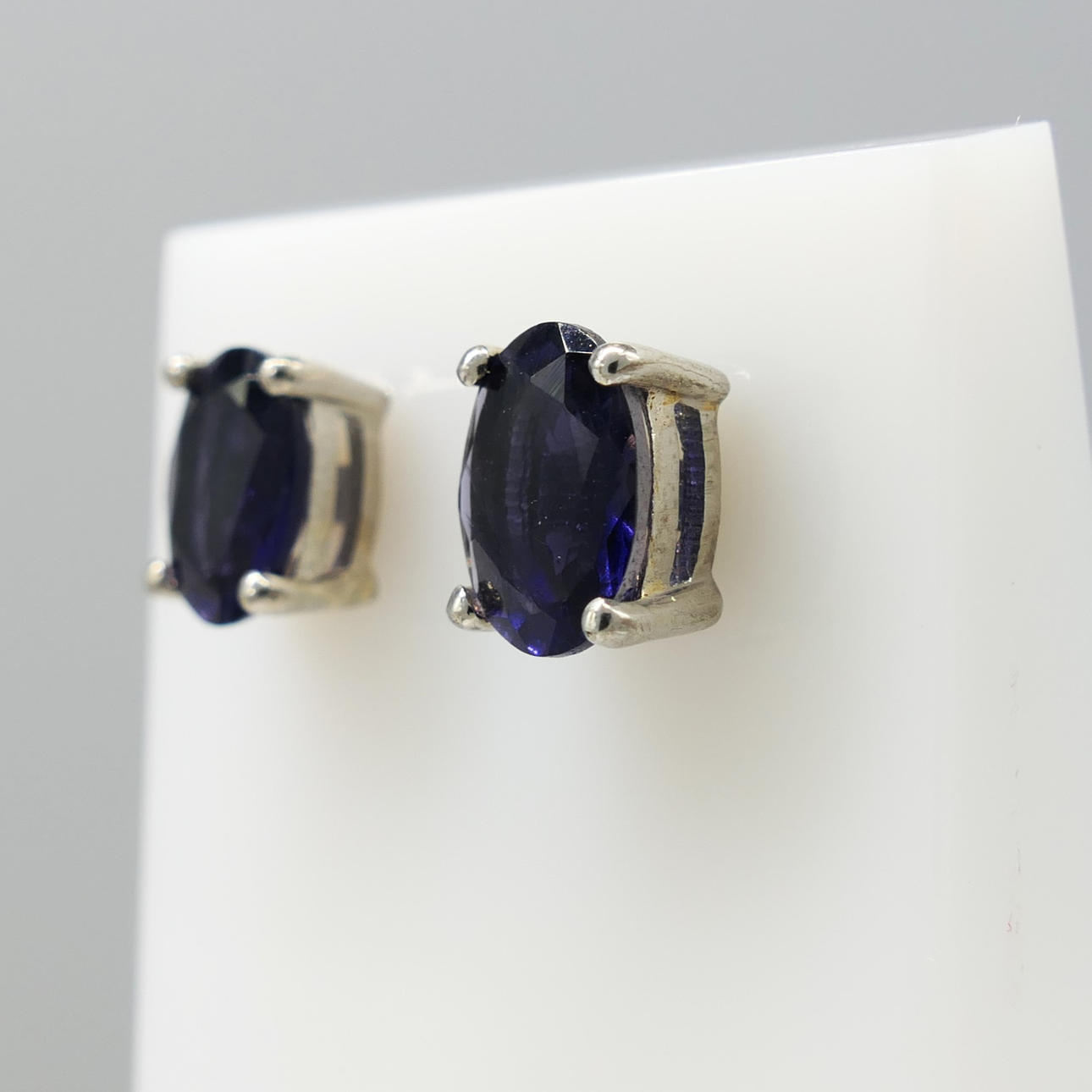 IOLITE STUDS IN silver.