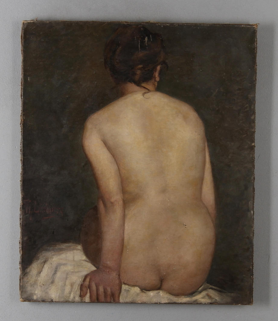 THEODOR LINDBERG. Nakenstudie, olja på duk, signerad, 1800-talets andra hälft.