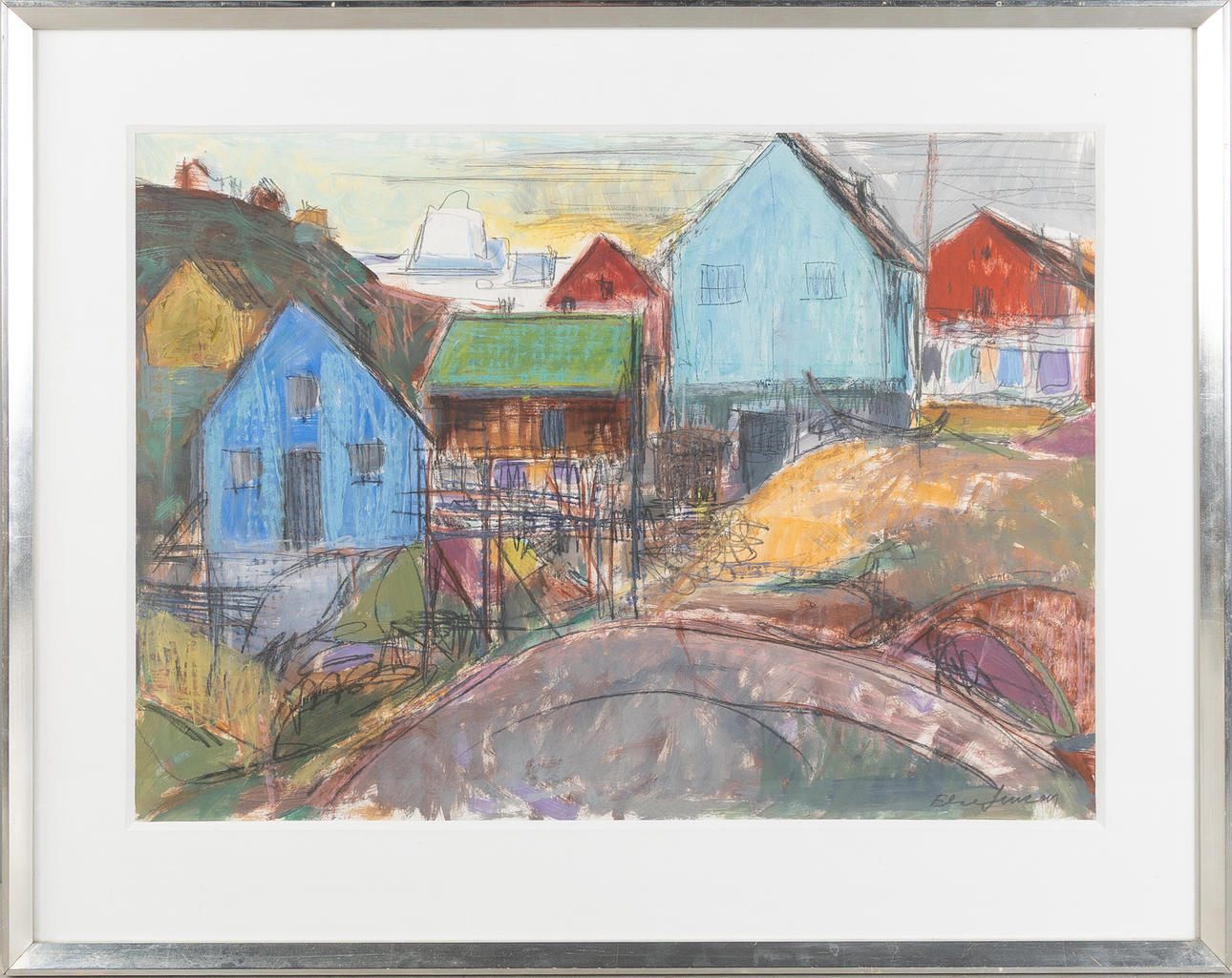 ELSE JENSEN. Coastal landscape, pastel, signed.