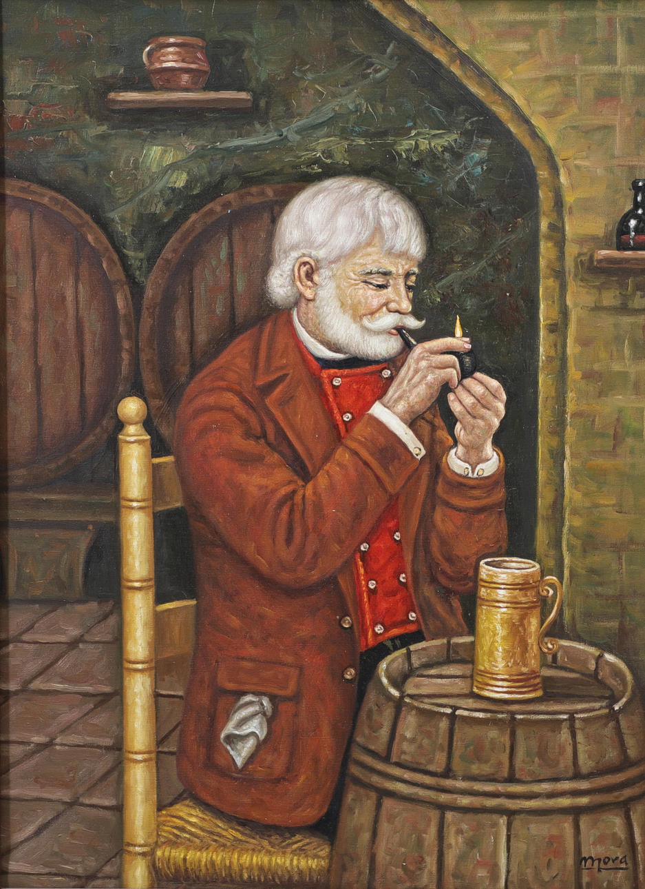 OIDENTIFIERAD KONSTNÄR. Smoking man, oil on canvas, signed.