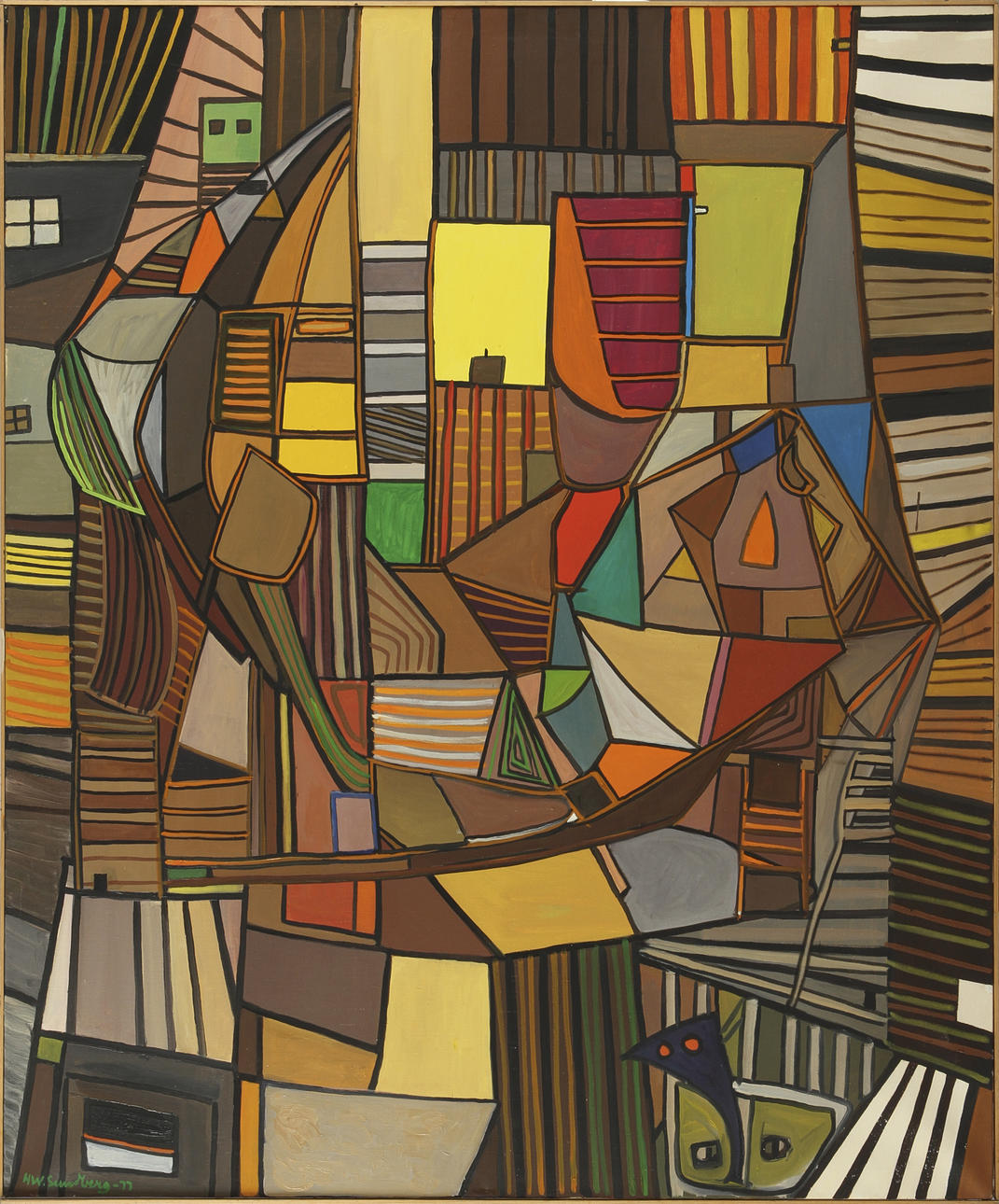 HANS W SUNDBERG. Olja på duk, signerad -77. "Barndomens gata".