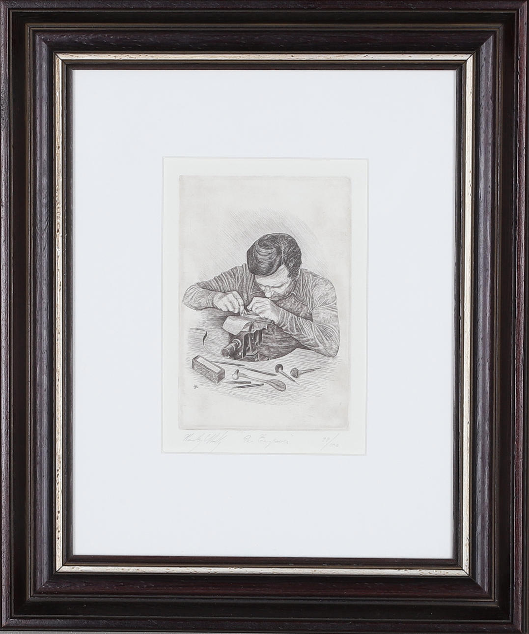 STANLEY STEARNS. “The Engraver”, etching, signed and numbered 99/100.