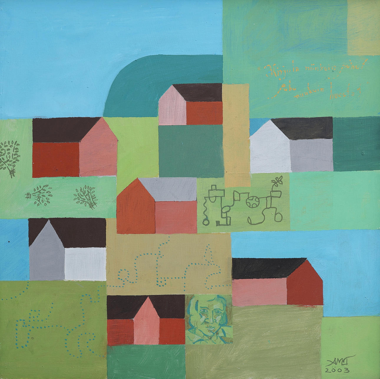 AINO MYLLYKANGAS. “GOTLUNDIN ILLA”, ACRYLIC ON PANEL, MONOGRAM SIGNED & DATED 2003.