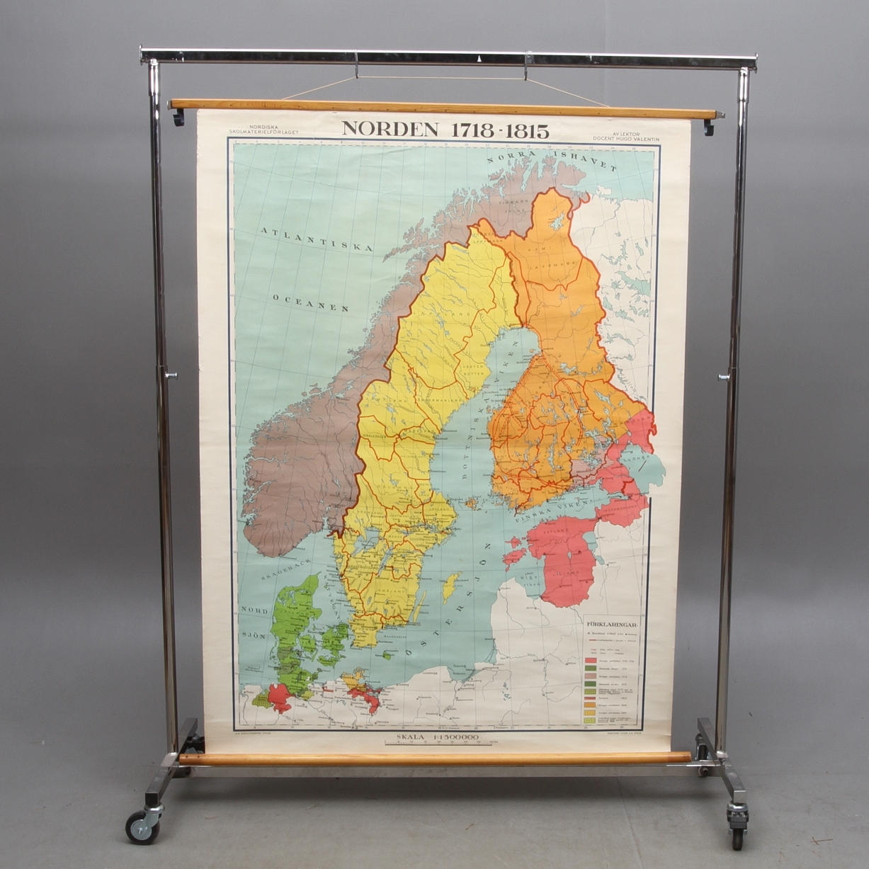 SKOLKARTA, "Norden 1718-1815", Bengtsons litogr. A.-B., Stockholm, 1900-talets mitt.