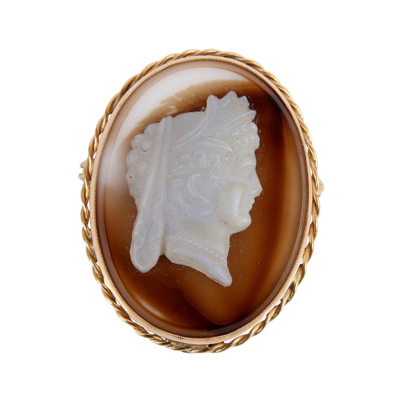 Camé brooch in 14kt gold:.