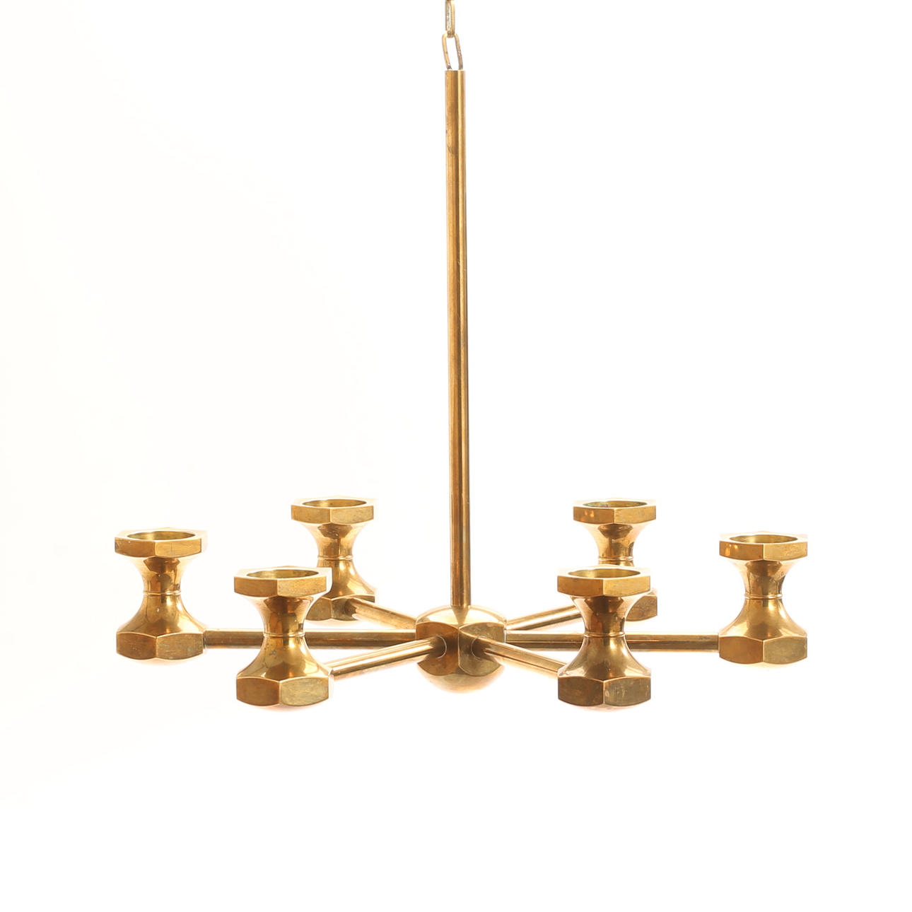 LARS BERGSTEN. Chandelier, brass, Gusum 1978.