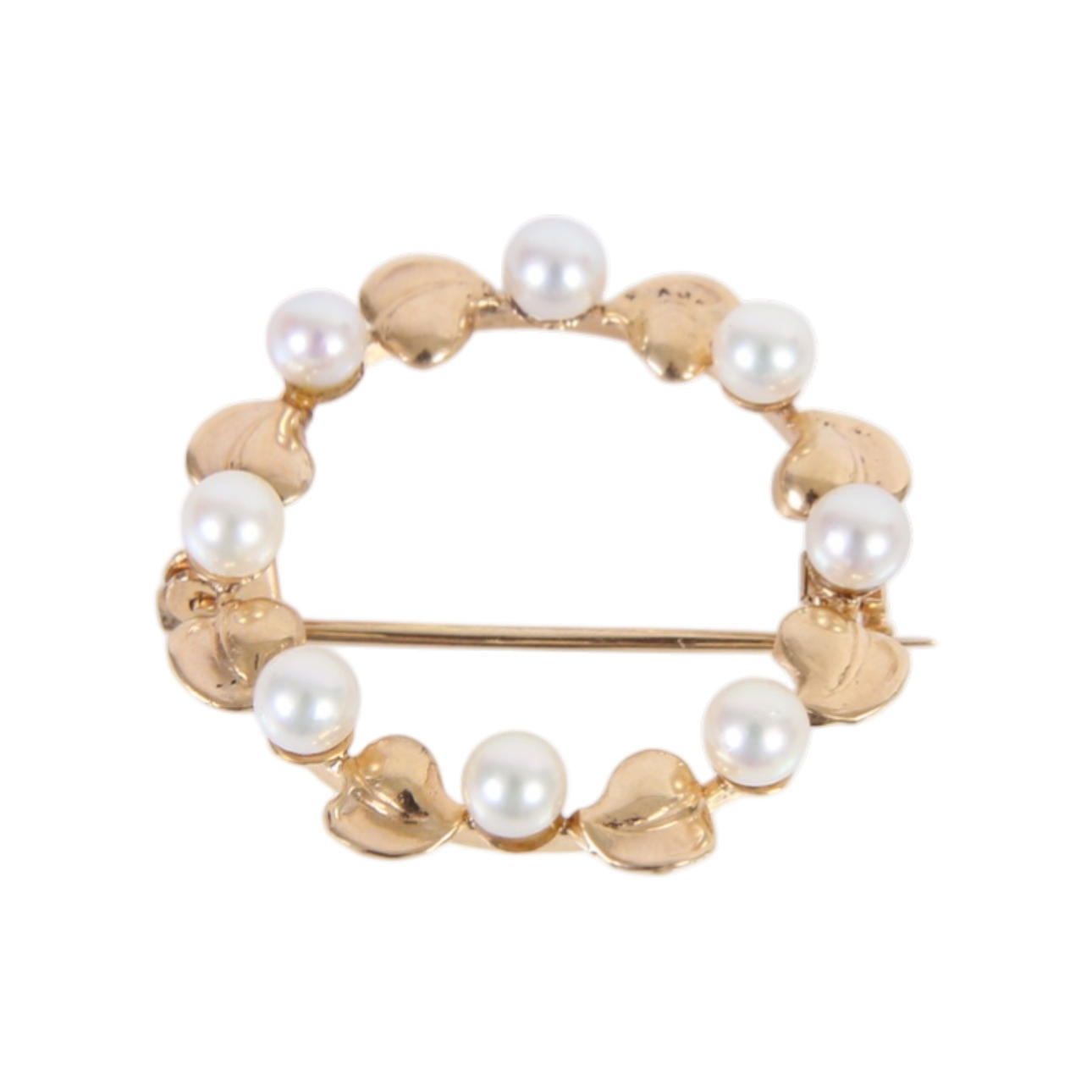 HUGO GRÜN. Guldbrosch med odlade pärlor.