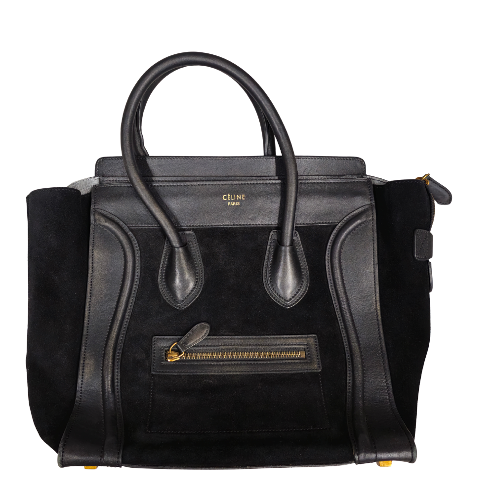 CÉLINE. LEATHER AND SUEDE BAG WITH HANDLES.