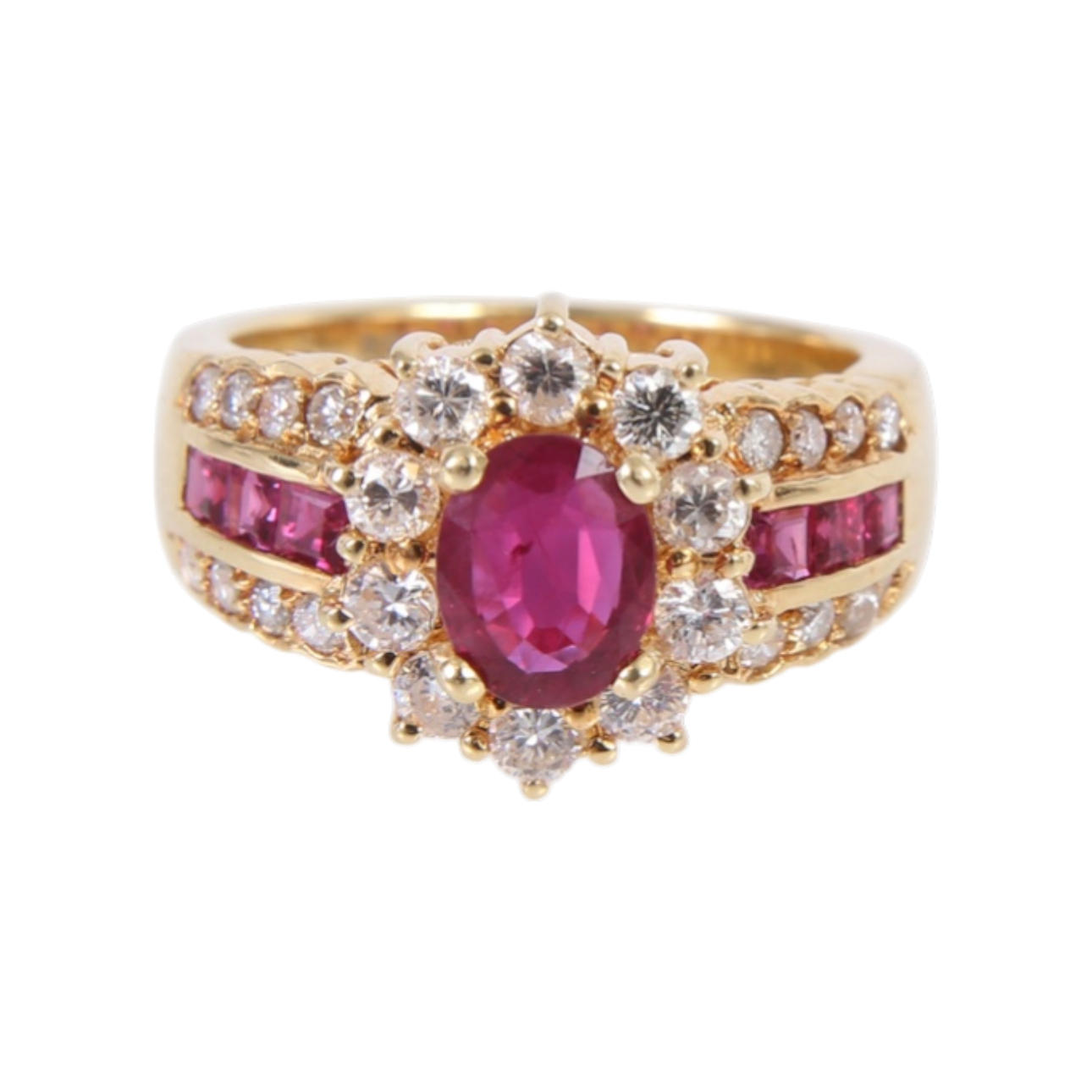 Rosette with ruby and diamonds.