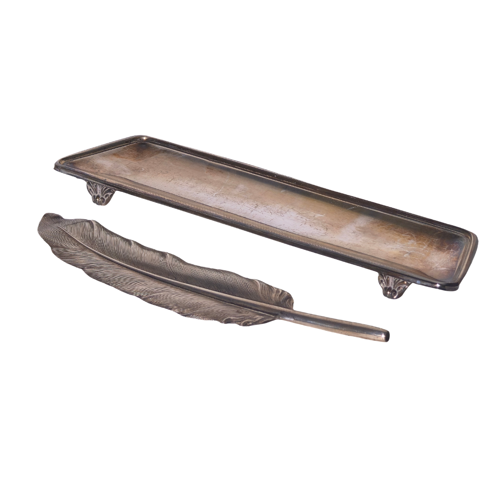 SPANISH PUNCHED SILVER DESK SET.