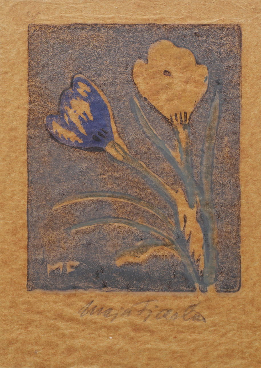 MAJA FJAESTAD. Crocus, woodcut, signed.