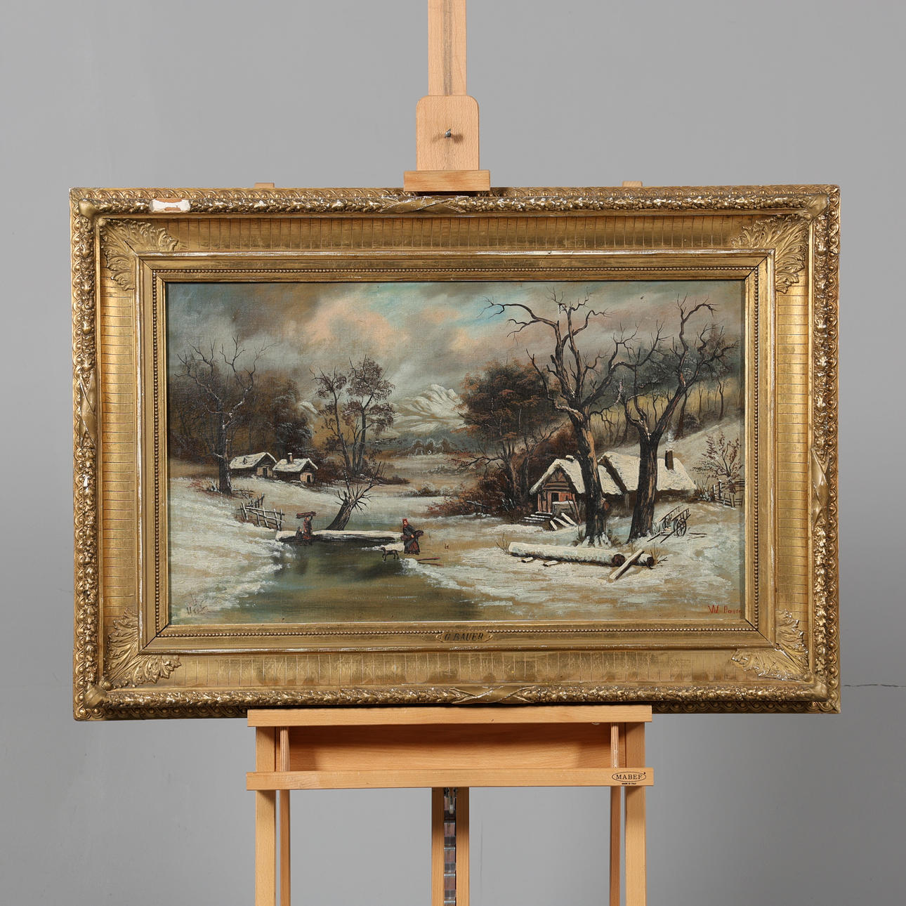 OIDENTIFIERAD KONSTNÄR. OIL ON CANVAS, winter landscape, signed W. Bauer.