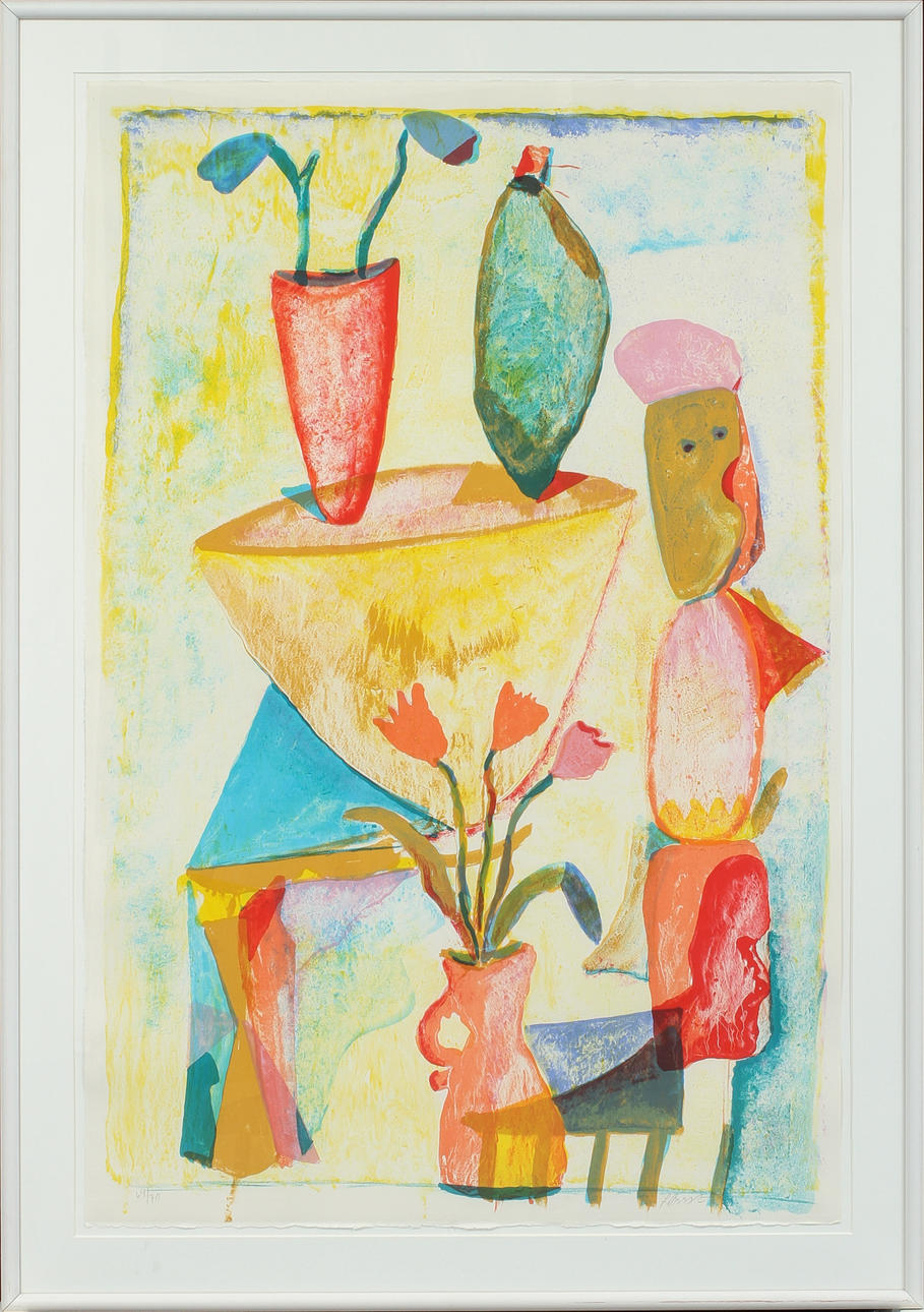 JOHNNY FORSSTRÖM. Komposition med figur, färglitografi, signerad och numrerad 64/70.