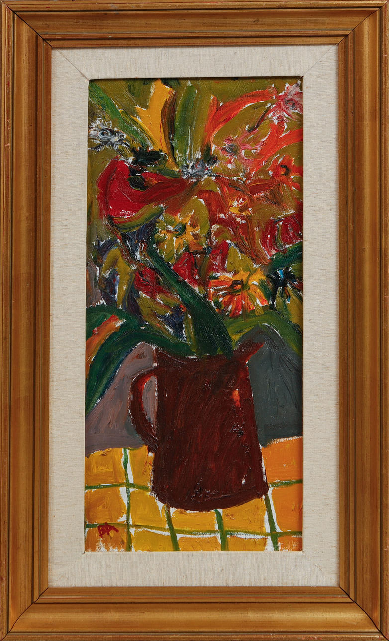 BERTIL ANDERSSON. “Flowers in bringare”, oil on panel, signed.