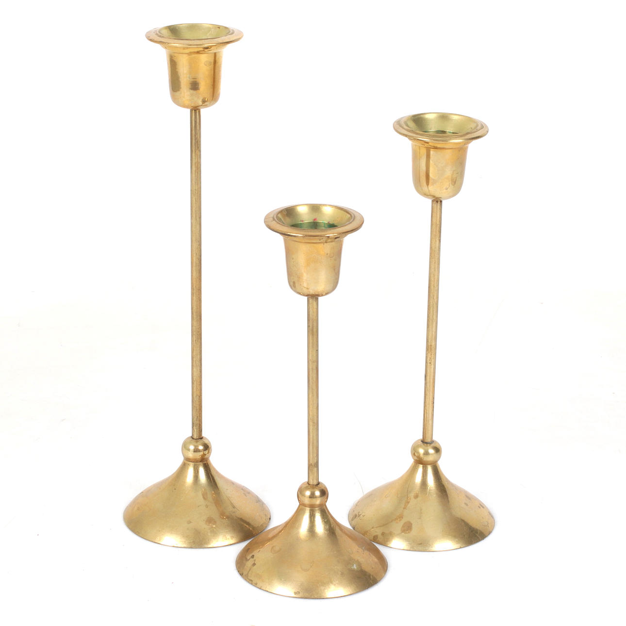 LJUSSTAKAR, 3 st, mässing, 1900-talets slut.