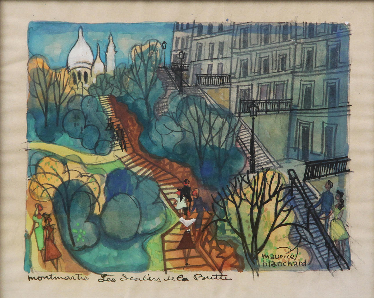 MAURICE BLANCHARD. GOUACHE, Montmartre, signerad.