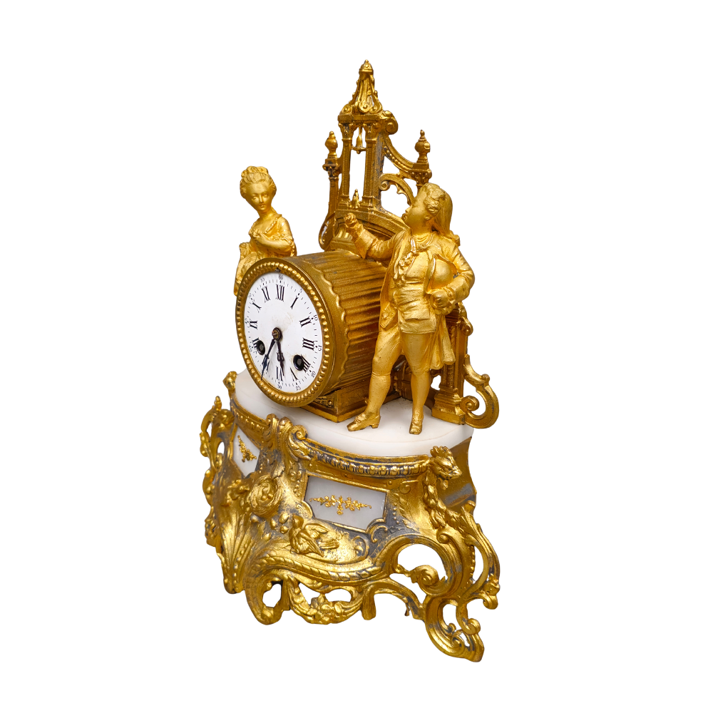 BRUNFAUT ROCOCO FRENCH TABLE CLOCK FROM THE LATE 19TH CENTURY, GOLD ...
