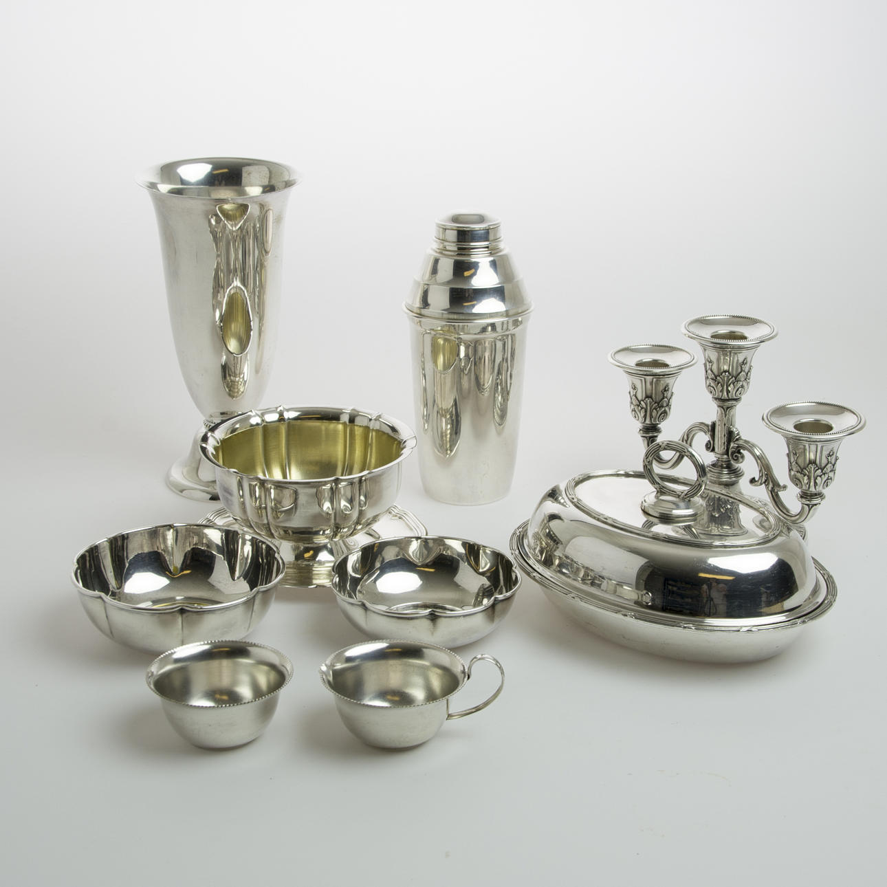 DUBBELKAROTT, KANDELABER MM, 9 delar, nysilver.