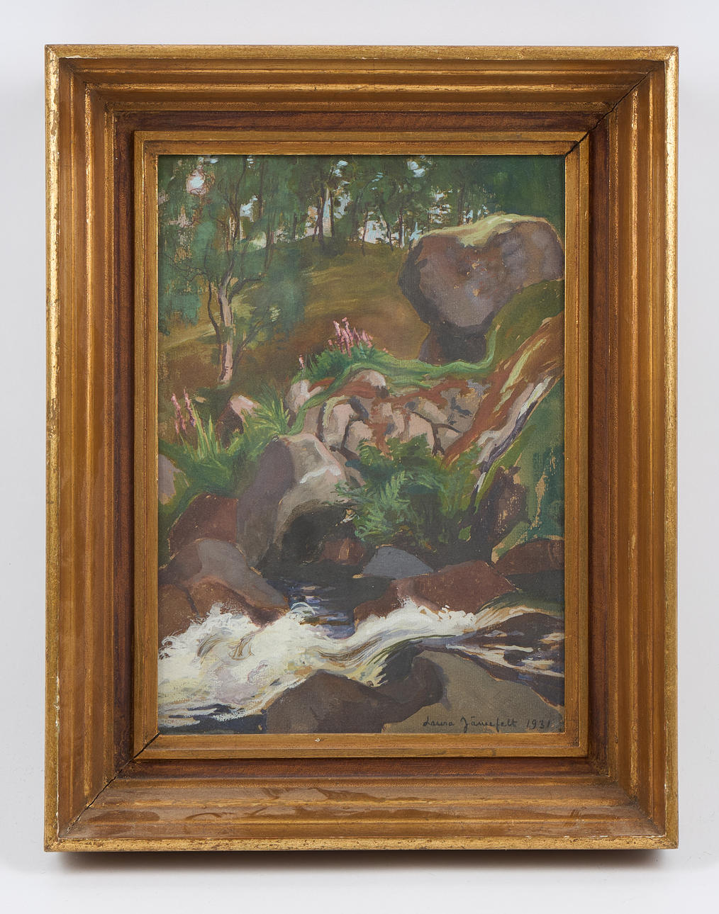 LAURA JÄRNEFELT. Small stream, signed and dated 1931, gouache.