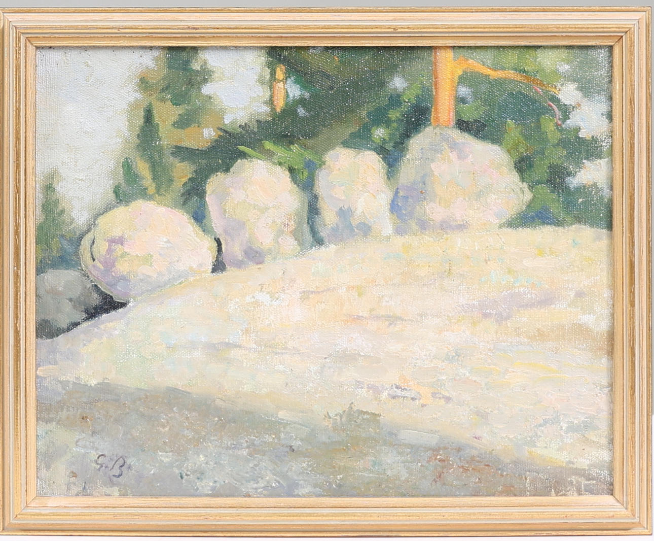 GUSTAF BÖKLIN. Stone bumps, oil on panel, signed GB.