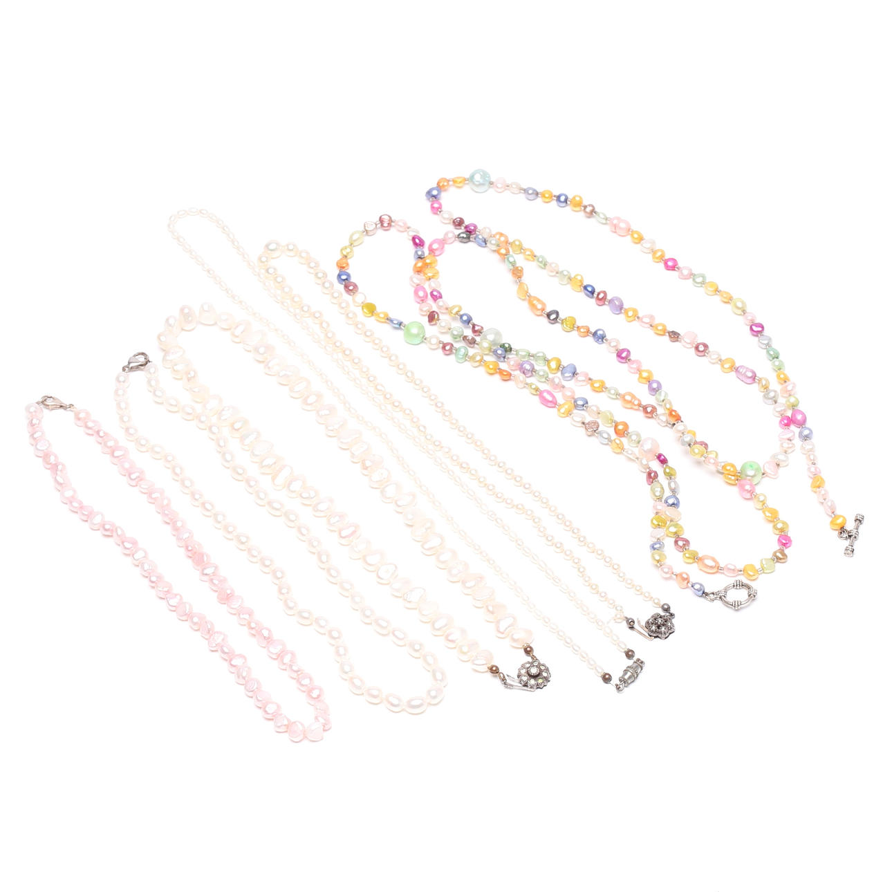 COLLIER, 6 st, pärlor, 4 lås i silver.