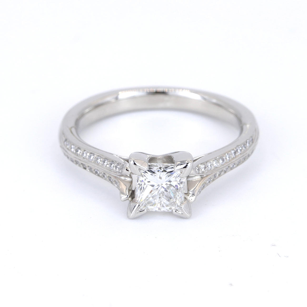 PLATINUM PRINCES CUT DIAMOND SOLITAIRE RING.
