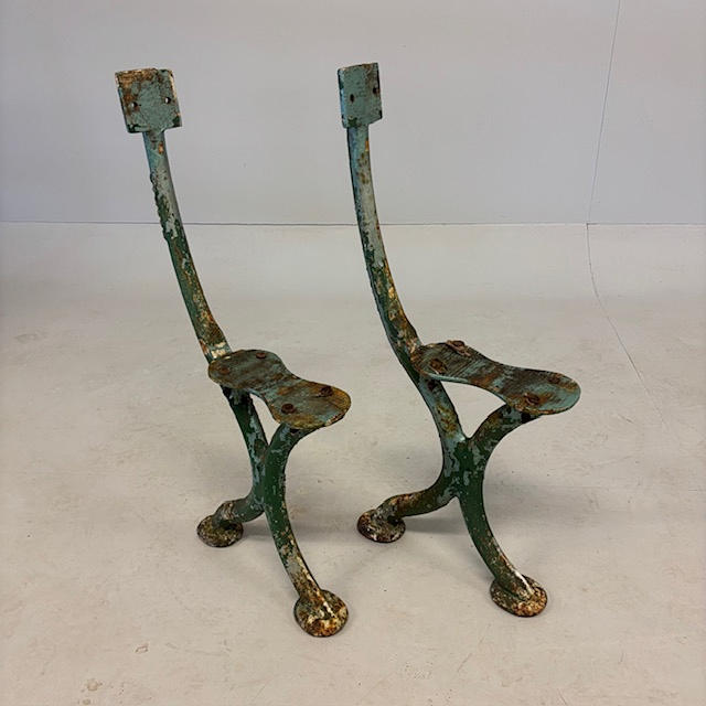 PAIR CAST IRON BENCH ENDS.
