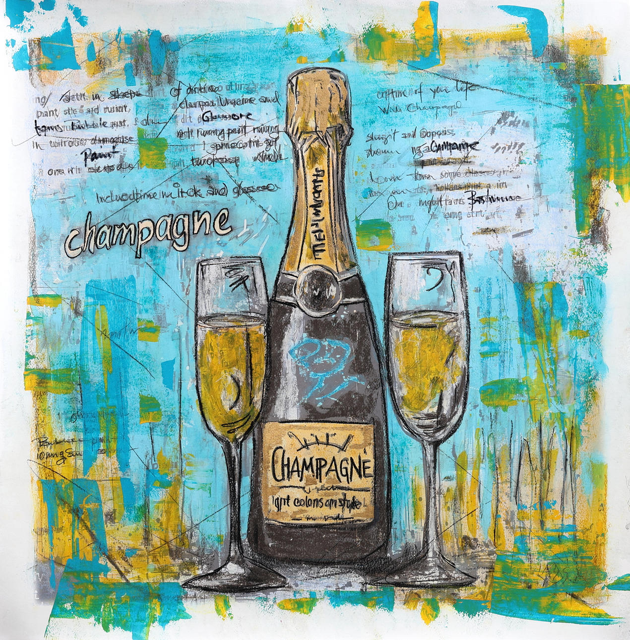 LARS TUNEBO. Mixed media, original, on paper, signed.