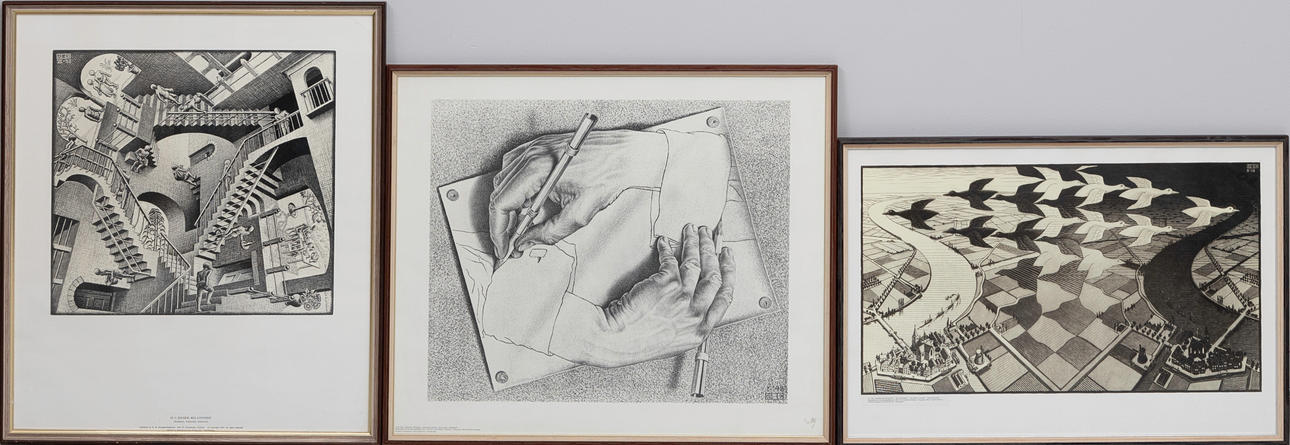 MAURITS CORNELIS ESCHER. EFTER. Tryck, 3 st, Nederländerna, 1900-tal.