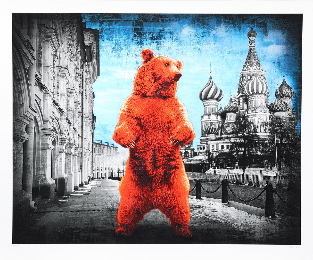 LARS TUNEBO. Mixed media, “Red Sqaure Bear”, signed, numbered 7/160.