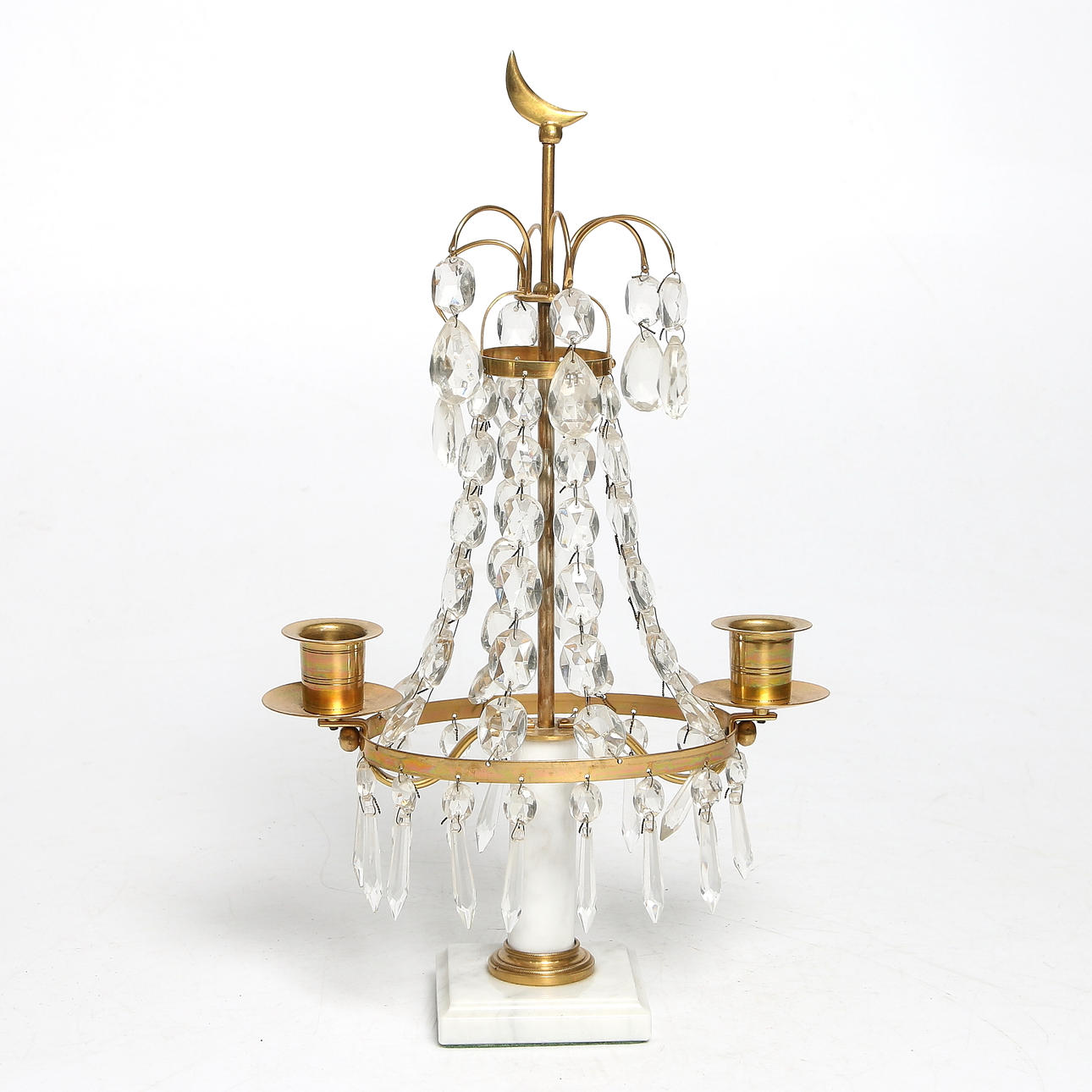 BORDSLYSTER, marmor, kristall och mässing, 1900-tal.