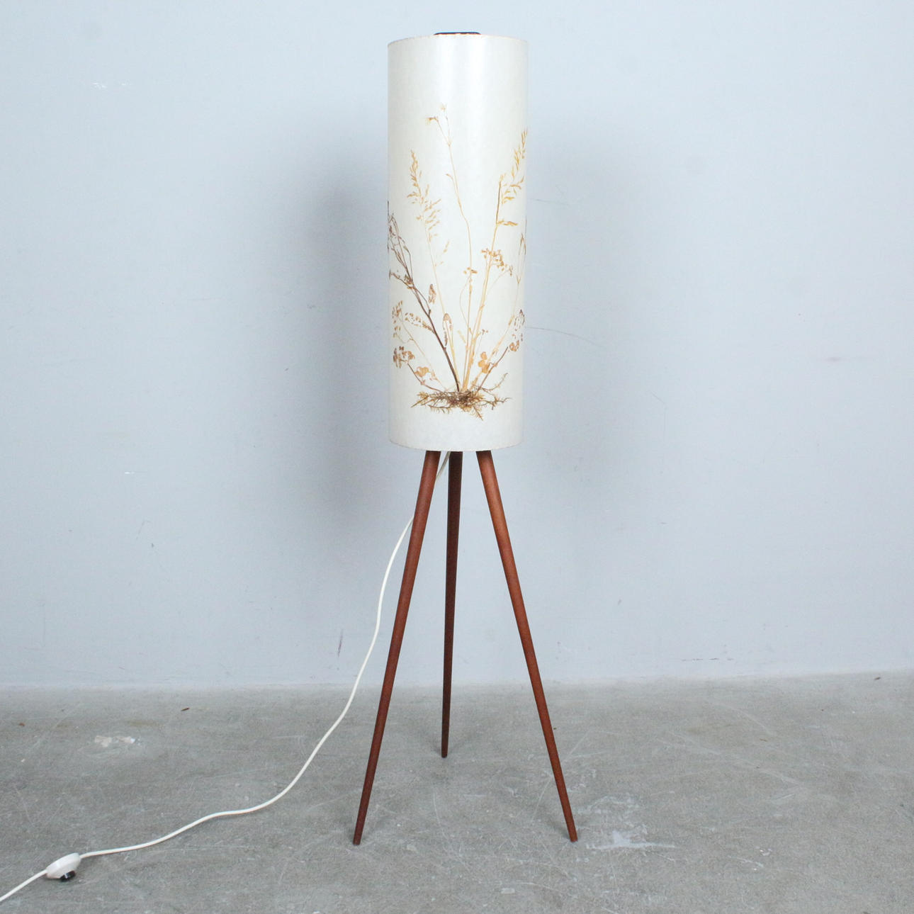 Tripod Floor Lamp with Decorated Shade, 1960s.