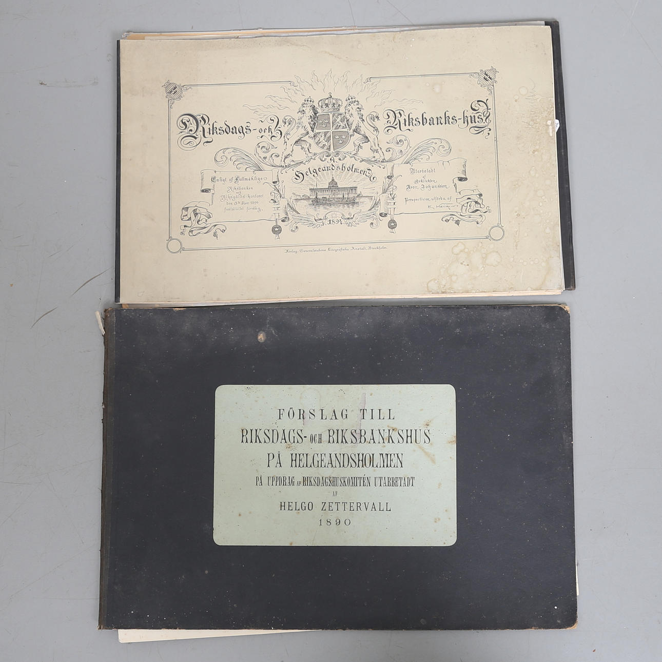 RITNINGAR, 3 mappar, Riksbank-och Riksdagshuset, sent 1800-tal.